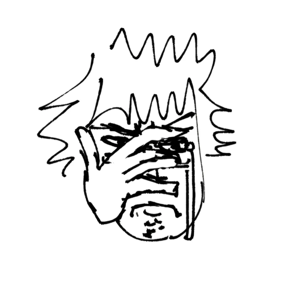 A frantic sketch of a figure overwhelmed, hands on face